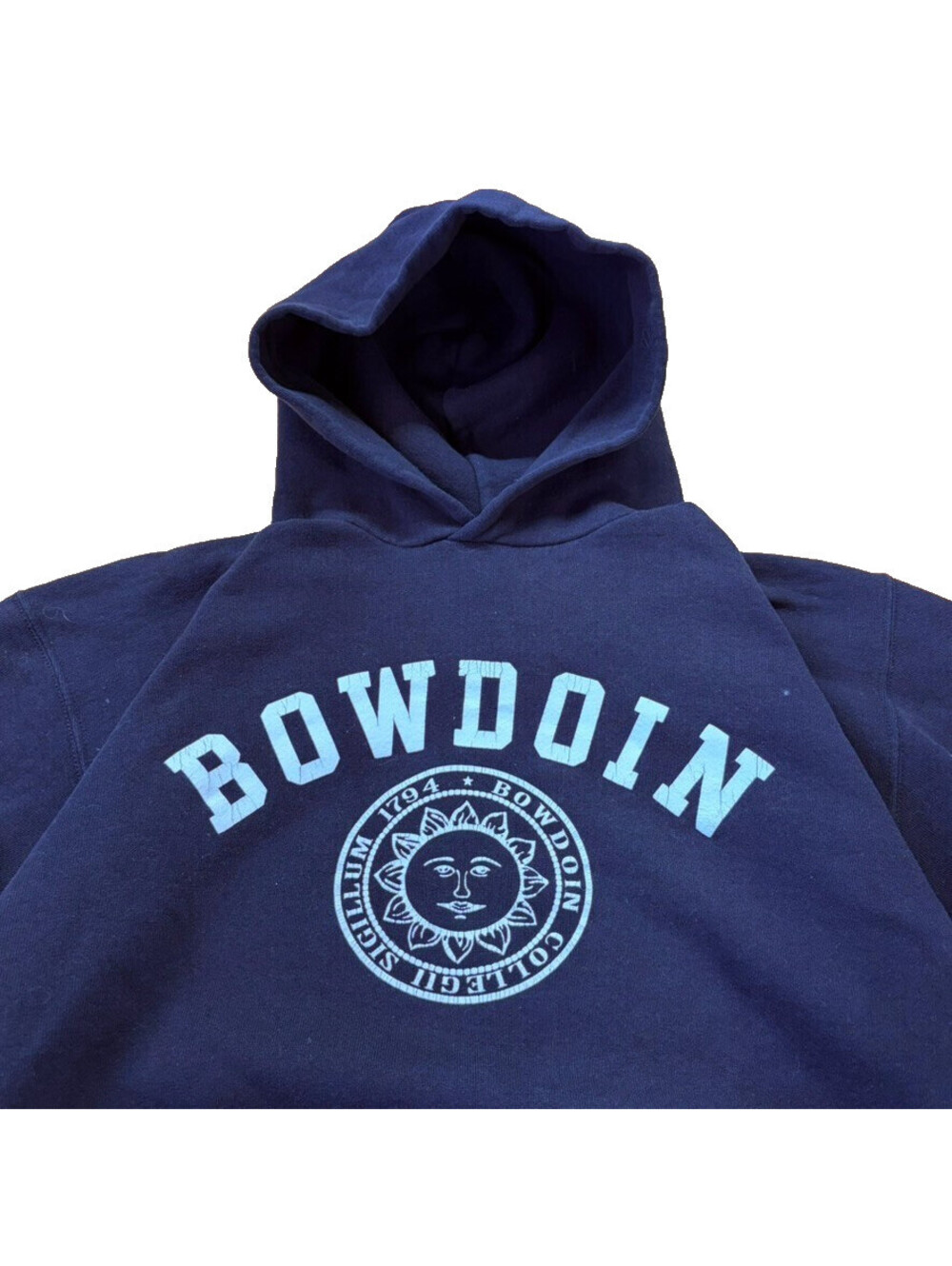 Bowdoin College Hoodie Y2K Medium Navy Russell Painted Boxy Collegiate